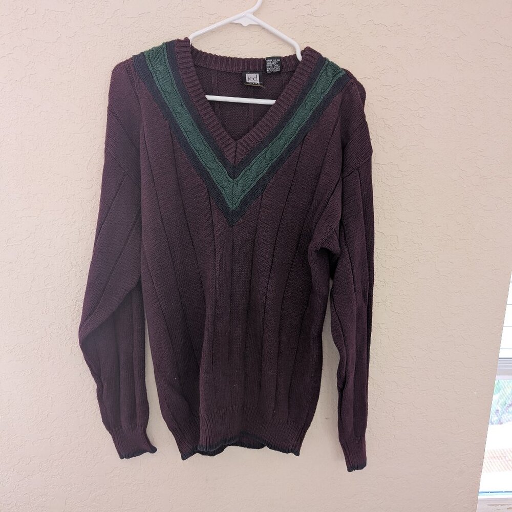 Vintage Jed Wear Men's Chevron Pattern Chunky Knit Holiday Winter Sweater Cotton
